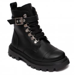 Ghete blana copii  - Ghete fete din piele cu blana pj shoes Alice 2 negru 27-38