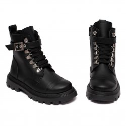 Ghete blana copii  - Ghete fete din piele cu blana pj shoes Alice 2 negru 27-38