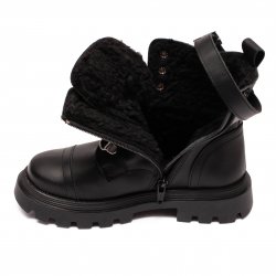 Ghete blana copii  - Ghete fete din piele cu blana pj shoes Alice 2 negru 27-38
