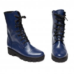 Ghete blana copii  - Ghete fete inalti din piele cu blanita 8792 blu 34-40
