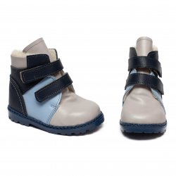 Ghete blana copii - Ghetute baieti flexibile din piele cu blana naturala de oaie 810 blu gri 18-27