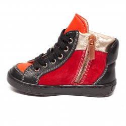 Ghete copii  - Ghetute fete cu talonet din piele AV377 rosu negru 19-30