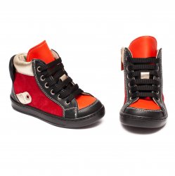 Ghete copii  - Ghetute fete cu talonet din piele AV377 rosu negru 19-30