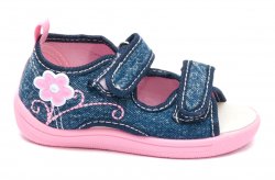 Tenisi copii - Incaltaminte fete flexibila cu brant din piele 1109 jeans roz 20-25