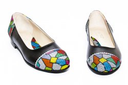 Pantofi balerini copii  - Pantofi balerini copii piele naturala 026A negru pazel 34-41