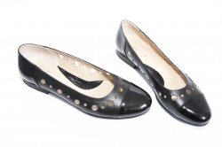 Pantofi balerini dama - Pantofi balerini dama 026 negru box lac perforat 34-41