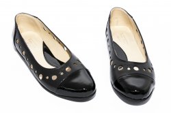 Pantofi balerini dama - Pantofi balerini dama 026 negru box lac perforat 34-41