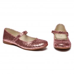 Pantofi balerini copii  - Pantofi balerini fete din piele pj shoes Lola roz gliter 27-36