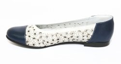 Pantofi balerini copii  - Pantofi balerini fete perforati laser 026 blu alb 34-41