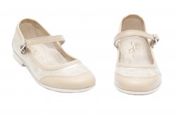 Pantofi balerini copii  - Pantofi balerini fete piele hokide 383 bej auriu 26-35