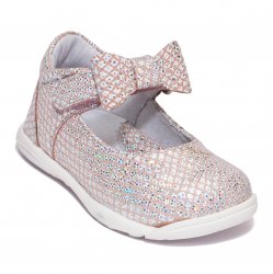 Pantofi balerini copii  - Pantofi balerini fete piele pj shoes Emma roz print 19-26