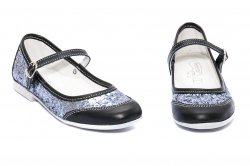Pantofi balerini copii  - Pantofi balerini fete scoala hokide 383 negru gliter 26-35