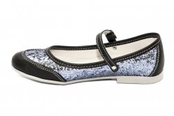 Pantofi balerini copii  - Pantofi balerini fete scoala hokide 383 negru gliter 26-35