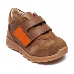 Pantofi sport copii  - Pantofi copii sport piele cu talonet pj shoes Tokyo maro cafe P 18-26