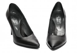 Pantofi dama cu toc - Pantofi dama piele cu toc 004 negru box 34-41