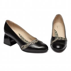 Pantofi dama cu toc - Pantofi dama cu toc 6cm din piele 219 negru a 33-40