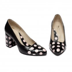 Pantofi dama cu toc - Pantofi dama cu toc 7 cm din piele 544.1 negru roz 33-40