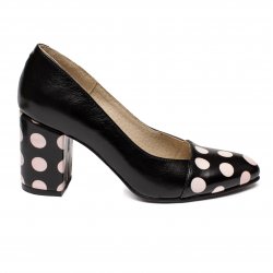 Pantofi dama cu toc - Pantofi dama cu toc 7 cm din piele 544.1 negru roz 33-40