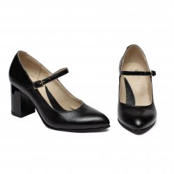 Pantofi dama cu toc  - Pantofi dama cu toc 7 cm din piele cu bareta 544.1 negru 33-40