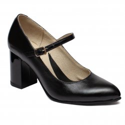 Pantofi dama cu toc  - Pantofi dama cu toc 7 cm din piele cu bareta 544.1 negru 33-40
