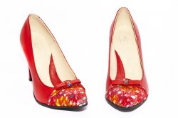 Pantofi dama cu toc  - Pantofi dama cu toc gros 040.4 rosu 34-41