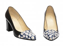 Pantofi dama cu toc - Pantofi dama cu toc gros hape 544 negru flori 34-40