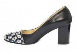 Pantofi dama cu toc - Pantofi dama cu toc gros hape 544 negru flori 34-40