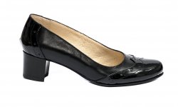 Pantofi dama cu toc  - Pantofi dama cu toc mic 219.8 negru lac brodat 34-40