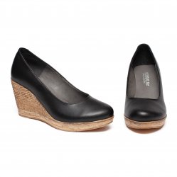 Pantofi dama cu toc  - Pantofi dama platforma 8cm din piele Oana negru new 34-41