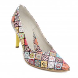 Pantofi dama cu toc - Pantofi dama stileto cu toc 8cm din piele 004 mozaic 33-40