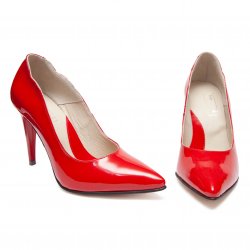 Pantofi dama cu toc - Pantofi dama toc 9cm stileto din piele 597 rosu lac 33-40