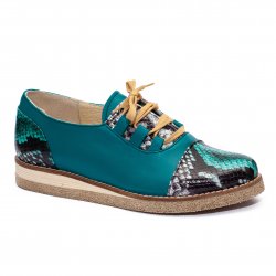 Pantofi copii  - Pantofi fete din piele 026s1 turcoaz croco verde 34-41