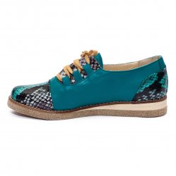 Pantofi copii  - Pantofi fete din piele 026s1 turcoaz croco verde 34-41
