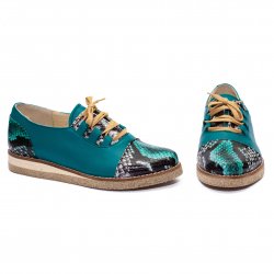 Pantofi copii  - Pantofi fete din piele 026s1 turcoaz croco verde 34-41