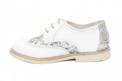 Pantofi copii  - Pantofi fete hokide piele 404 alb gliter 26-37