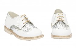 Pantofi copii  - Pantofi fete hokide piele 404 alb gliter 26-37