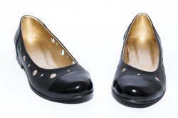 Pantofi balerini copii  - Pantofi fete piele perforati 46 negru box lac 34-41