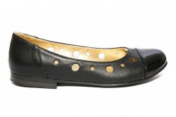 Pantofi balerini copii  - Pantofi fete piele perforati 46 negru box lac 34-41