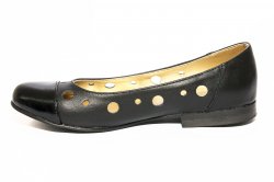 Pantofi balerini copii  - Pantofi fete piele perforati 46 negru box lac 34-41