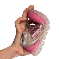 Pantofi sport copii - Pantofi fete sport cu talonet pj shoes Tokyo roz gliter 18-26