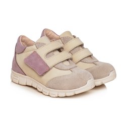 Pantofi sport copii  - Pantofi fete sport din piele cu talonet pj shoes Tokyo bej lila 19-26 