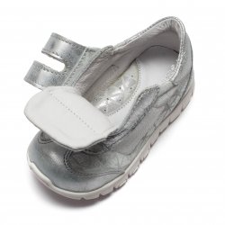 Pantofi sport copii - Pantofi sport fete cu talonet pj shoes Tokyo argintiu alb 18-26