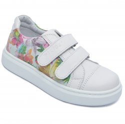 Pantofi sport copii  - Pantofi sport fete hokide 387 alb flori 26-35