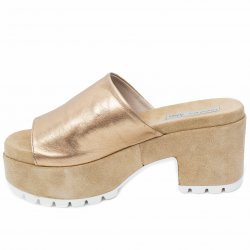 Papuci  - Papuci cu toc dama din piele Tosca Blu 940 bej auriu 35-41