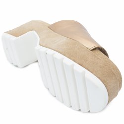 Papuci  - Papuci cu toc dama din piele Tosca Blu 940 bej auriu 35-41
