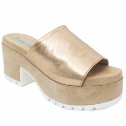 Papuci  - Papuci cu toc dama din piele Tosca Blu 940 bej auriu 35-41