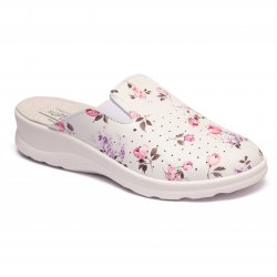 Papuci  - Papuci medicinali dama din piele AR15 alb flori 35-41