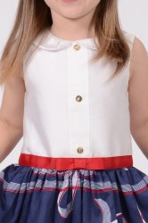 Rochii fete - Rochie fete cu bust din satin Ivory si fusta bleumarin 1390