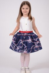 Rochii fete - Rochie fete cu bust din satin Ivory si fusta bleumarin 1390