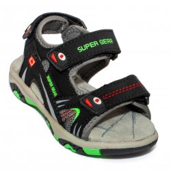 Sandale copii - Sandale baieti cu brant din piele 298 negru verde 24-30